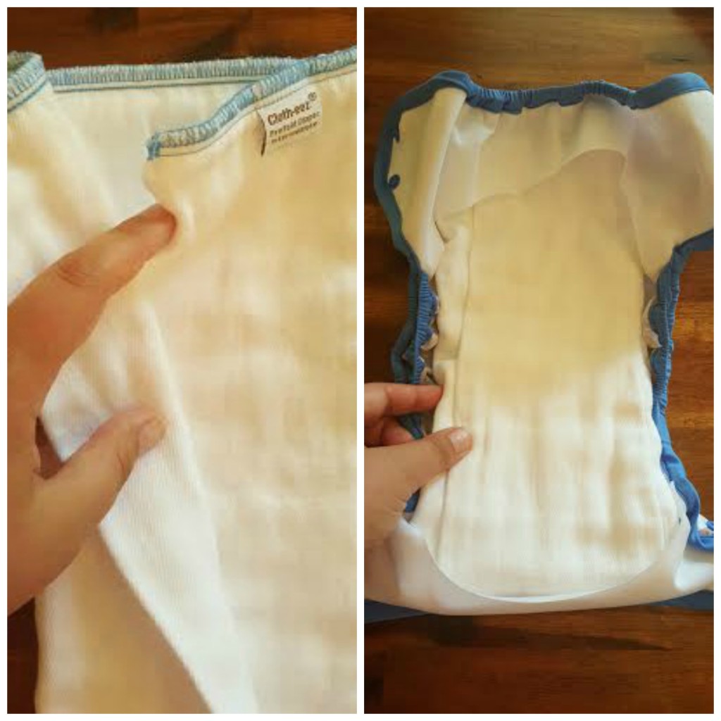 This is a Cloth-eez prefold which was tri folded and placed inside a Blueberry Capri Cover. 